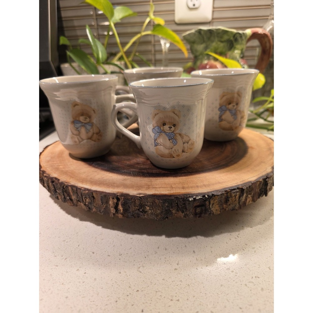 Tienshan Stoneware Teddy Bear Mugs Set of 4 Dishwasher Microwave Safe